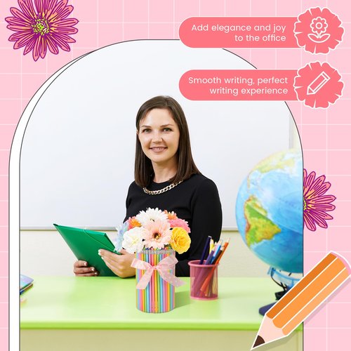 Honeydak 62 Pcs Teacher Appreciation Gifts Teacher Essentials Supplies Back to School Must Haves for Students Classroom, Includes Pen Holder, Pencils, Artificial Flowers and Ribbon