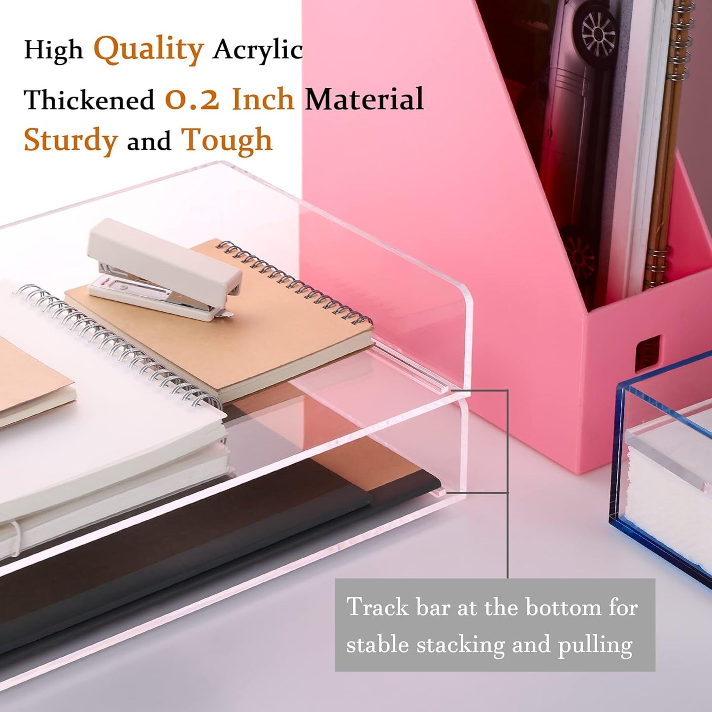 Skiennix Clear Acrylic Paper Tray Organizer - Stackable File Holder for Office & Classroom | 2-Tier Design
