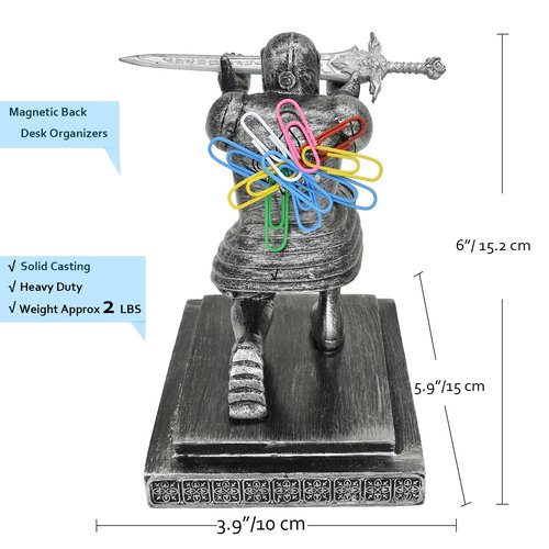 Miyolo Knight Pen Holder with a Sword Kneeling Medieval Soldier Pencil Stand Desk Organizers Fancy Cool Office Home Tabletop Decor for Men Father Husband