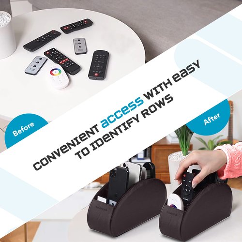 Sonorous Luxury Leather Remote Control Holder with 5 Compartments - Media Storage Box, Remote Control Organizer (Brown)