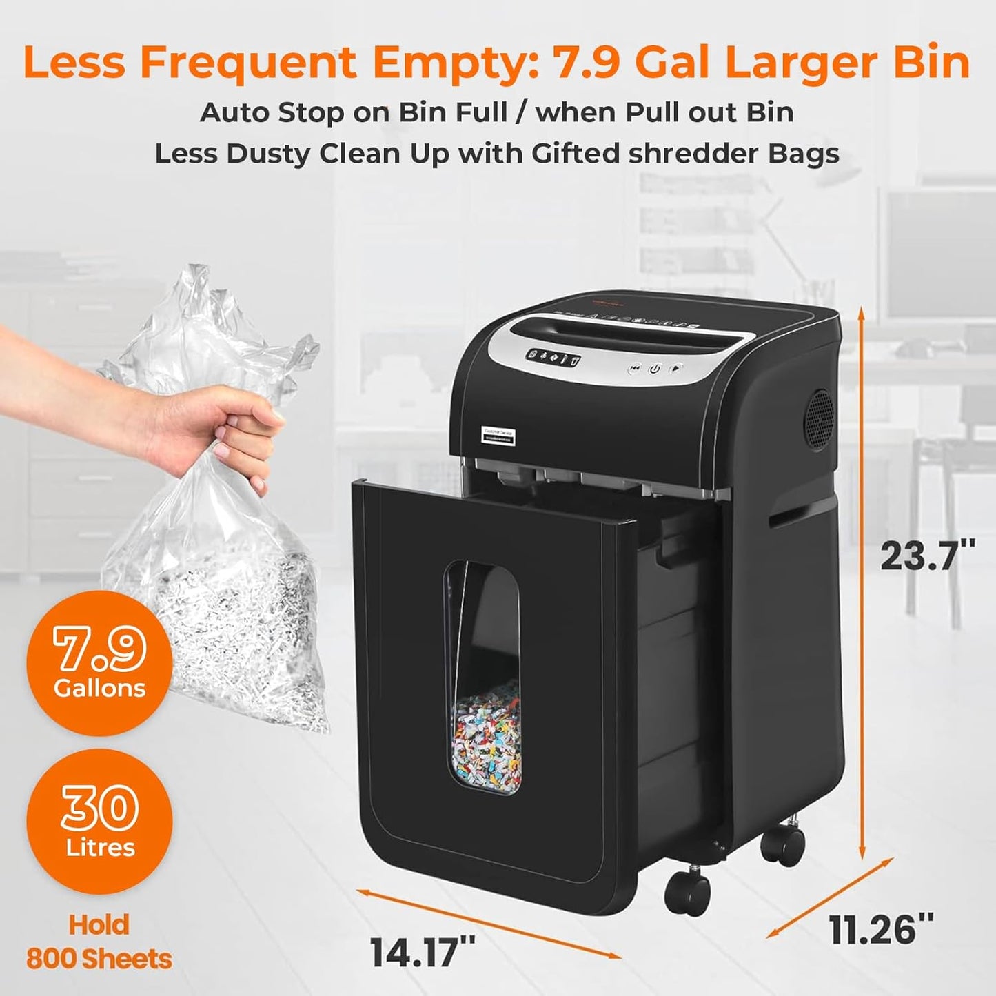 VidaTeco Heavy-Duty 18-Sheet Paper Shredder - Micro Cut with 60 Min Run Time & 7.9 Gal Bin