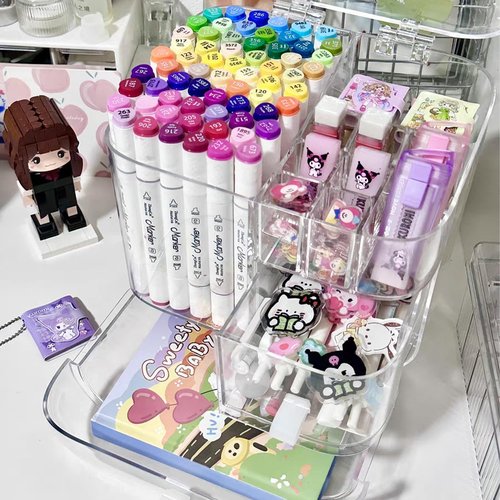 Clear Acrylic Pen Organizer, Desktop Storage Box with Multiple Compartments, Makeup Brush Storage Organizer for Office School Home Supplies
