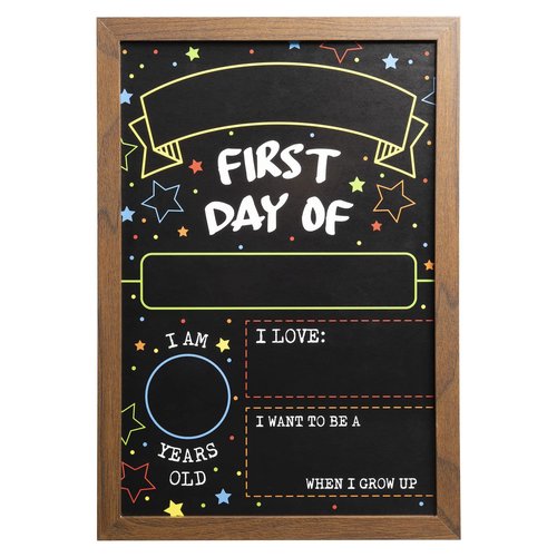 First Day Last Day of School Double Sided Sign with Frame (Reusable Dry Erase Board for Liquid Chalk Markers - 9.17" x 13.27")