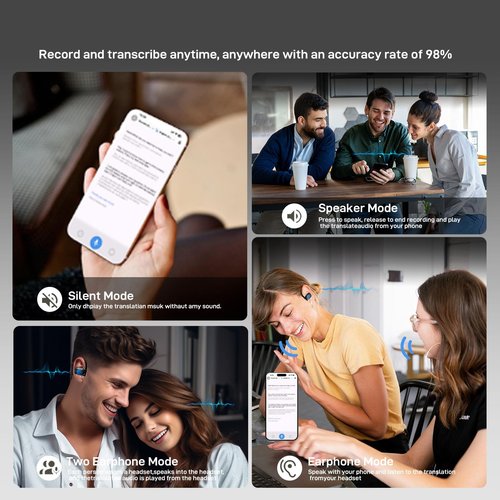 XIXIGOU AI Real-Time Translation Earbuds for iPhone & Android - 144 Language Wireless Translator Headphones, 3-in-1 Bluetooth Earbuds with Portable Charging Case for Travel, Business, Learning