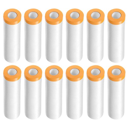 HARFINGTON 12 Rolls Pre-Taped Masking Film 118.1" x65.6ft Tape and Drape Painters Plastic Drop Cloth Film with Tape Plastic Sheeting for Automotive Painting Covering