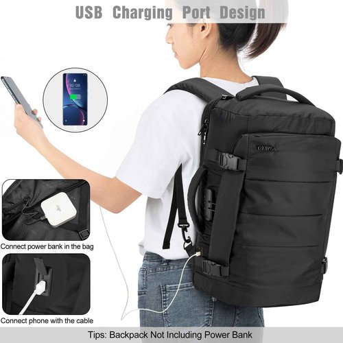 Tzowla 40L Expandable Travel Laptop Backpack for Men Women Carry on Flight Approved,Large Capacity Anti Theft Backpacks with USB/Type C Charging Port,Personal Item Bag Fit 17.3" Computer（Black