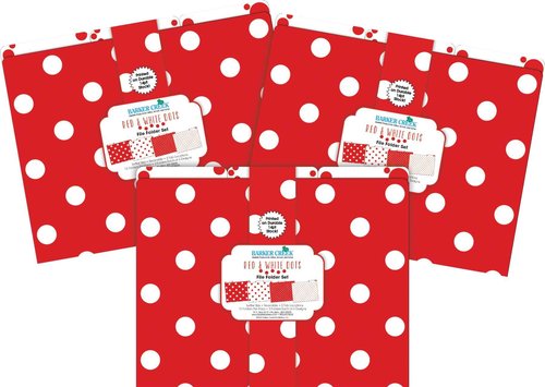 Barker Creek File Folders - Set of 36 Red & White Dot Letter Size Folders, 14pt Stock, Multi-Design Set, 1/3 Cut Tabs, Reversible, Home, School and Office Supplies (4393)
