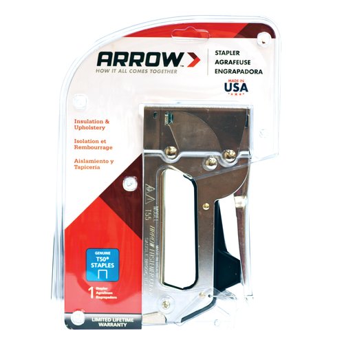 Arrow T55C Heavy Duty Staple Gun for Upholstery, Wood, Crafts, DIY and Professional Uses, All-Chrome Construction, Manual Stapler Uses 1/4”, 5/16”, 3/8", 1/2", or 9/16” Staples