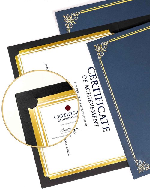 GNL 50 Packs Black Certificate Holders - Diploma Holders, Certificate Covers with Gold Foil Border, for Letter Size 8.5 x 11 Award Certificate Paper and Documents