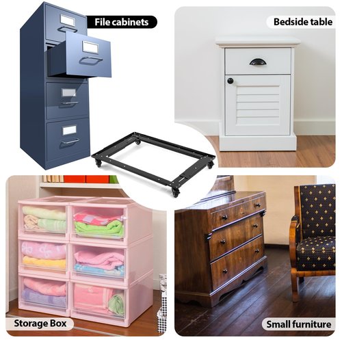 Yuntau Adjustable Lateral Files and Storage Cabinet Dolly Large Commercial Adjustable Cabinet File Dolly for Home Office, Long30''-42'', Width18''-25''