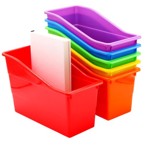 4E's Novelty 6 Durable Book and Binder Holder, Files Book Bins for Classroom, Plastic Vertical Storage Book Organizer Folder Office Classroom Organization Containers Supplies (Rainbow)
