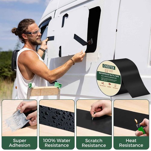 Waterproof Butyl Tape 6in x 66ft Black Joist Tape for Decking, Outdoor Leak Repair Duct Tape All Weather Rubber Butyl Tape for Pipe RV Awning Sail Metal Roof Window Sealing