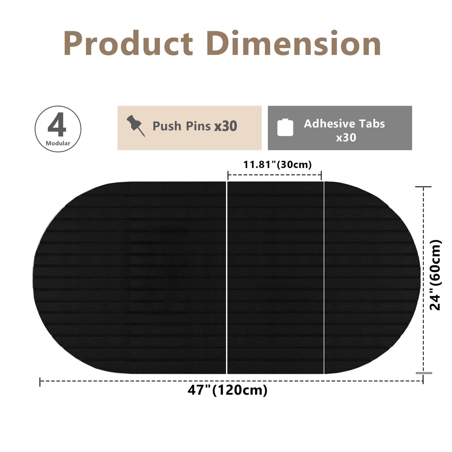 Felt Bulletin Board, 47" x 24" Cork Board Alternative, Decorative Felt Pin Board with 30 Push Pins, Vision Board for Office Home Bedroom Wall Decor, Photo Display (Black, Oval - 47 x 24 Inches)