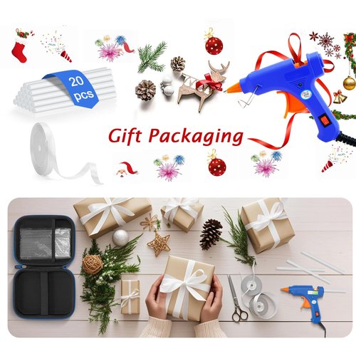 Hot Glue Gun Kit with 20 Glue Sticks and Double Faced White Ribbon, 3/8" x Continuous 25 Yards, Hard Shell Carrying Case, White Satin Ribbon Use for Bows Bouquet,Balloons,Gift Wrap,Floral Arrangement