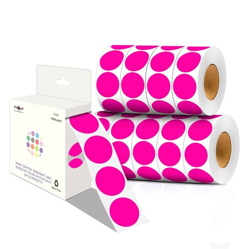 PARLAIM 1 Inch Round Color-Code Dot Stickers,10000per/10 Rolls dots Label Dispenser Box, Fluorescent Pink Circle Stickers Label for Office Home(Fluorescent Pink)