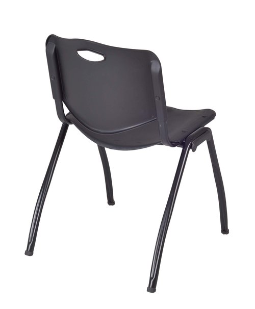 Kee 48" Square Breakroom Table- Cherry/ Black & 4 'M' Stack Chairs- Black