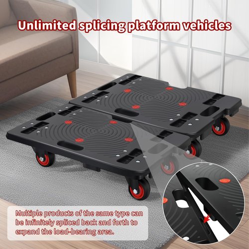 Uholan Furniture Dolly, Furniture Movers Dollies Heavy Duty,Large Moving Dolly Cart with 4 Wheels,24in-16in Hand Truck Folding Cart,360° Swivel Wheels Mute Portable 660lb Capacity,2 Pack,Black