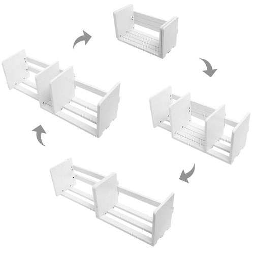 MyGift White Wood Desktop Bookshelf Organizer, Expandable Adjustable Display Shelf Book Rack