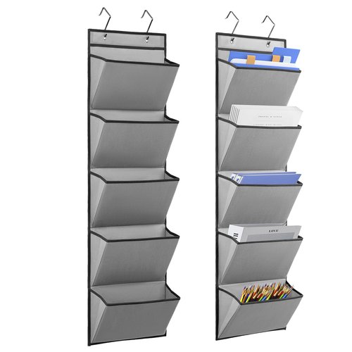 TEMUORG 2 Pcs Over the Door File Organizer Back to School Hanging File Holder Classroom Office Organization for Mails Papers Magazines and Books (5 Pockets)