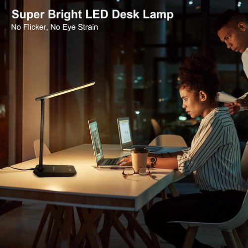 Shinelife LED Desk Lamp - Adjustable Dimmable Light with USB Charging | 5 Modes & Brightness Levels, Black