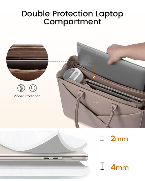 LOVEVOOK Laptop Tote Bag for Women with Large Cup Holder, 15.6 Inch PU Leather Work Bag Teacher Tote Bag, Waterproof Computer Bags Business Office Briefcase Handbag