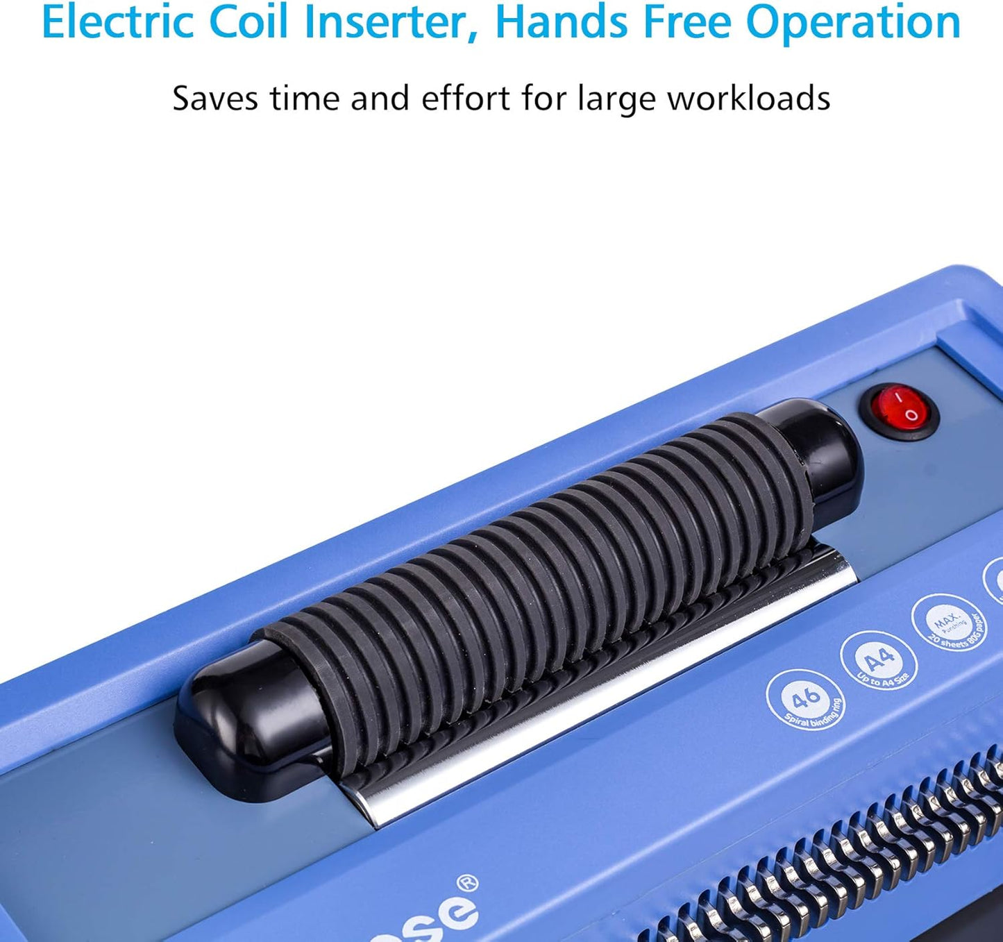 TIANSE Manual Spiral Coil Binding Machine - Electric Inserter, Adjustable Margin & 100 Plastic Spines