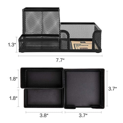 deli Mesh Desk Organizer Office Supplies Caddy with Pencil Holder and Storage Baskets for Desktop Accessories