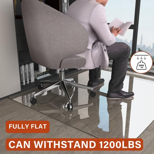 CONGUILIAO Glass Chair Mat 46" x 55" Tempered Glass Office Chair Mat for Carpeted or Hardwood Floors, Computer Floor Protector Mat, Effortless Rolling, Easy to Clean (Transparent)