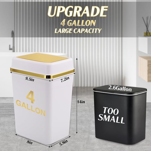 WSBArt Bathroom Trash Can with Lid 4 Gallon Trash Can with Swing Lid Small Garbage Can White Bathroom Garbage Can with 300 Counts Trash Bags for Kitchen Bedroom Office Dorm