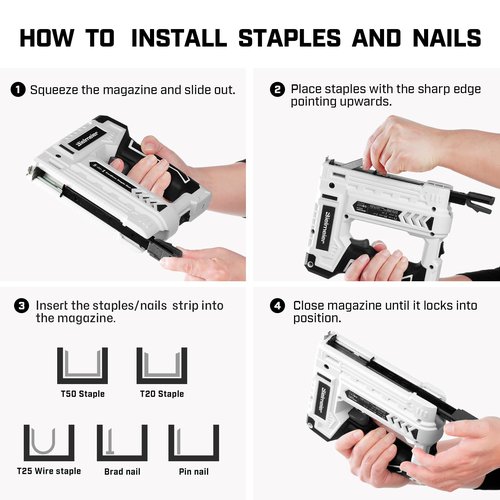 Bielmeier Electric Staple Gun 5 in 1 Band Nailer, 4V Rechargeable Cordless Stapler, Nail Gun Battery Powered with 2,000 Staples and Nails, Power Tacker Pin Nailer for Home Use, Wood, Upholstery, DIY