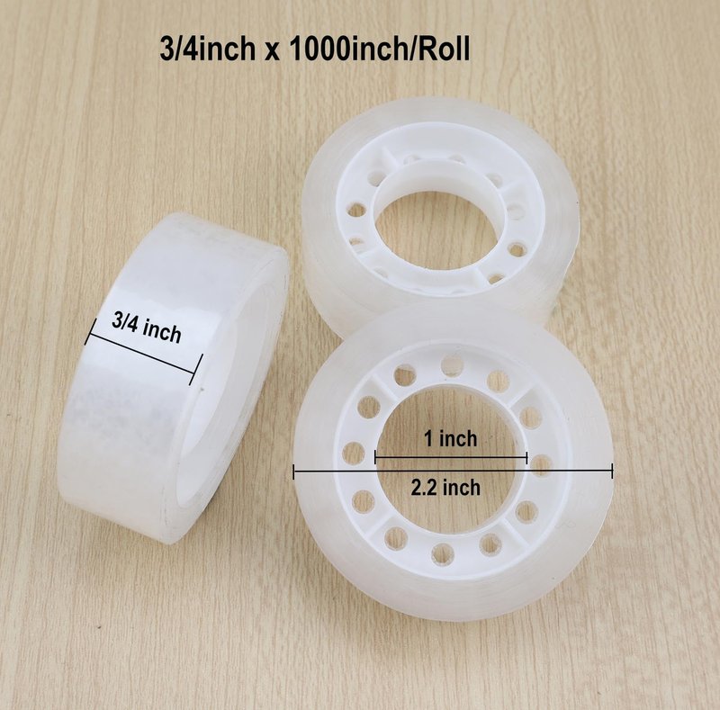 Aacehlh 12 Rolls Transparent Tape Clear Tape Refills Rolls,3/4 x 1000 Inches,1 inch Core,for Office, Home, School (12)