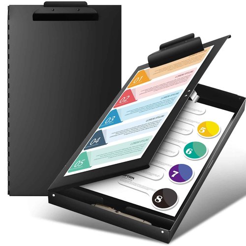Chivertion 1 Pcs 11 x 17 Inch Aluminum Clipboard with Storage Metal Clipboard High Capacity Clip for Student Teacher Nurse, Black