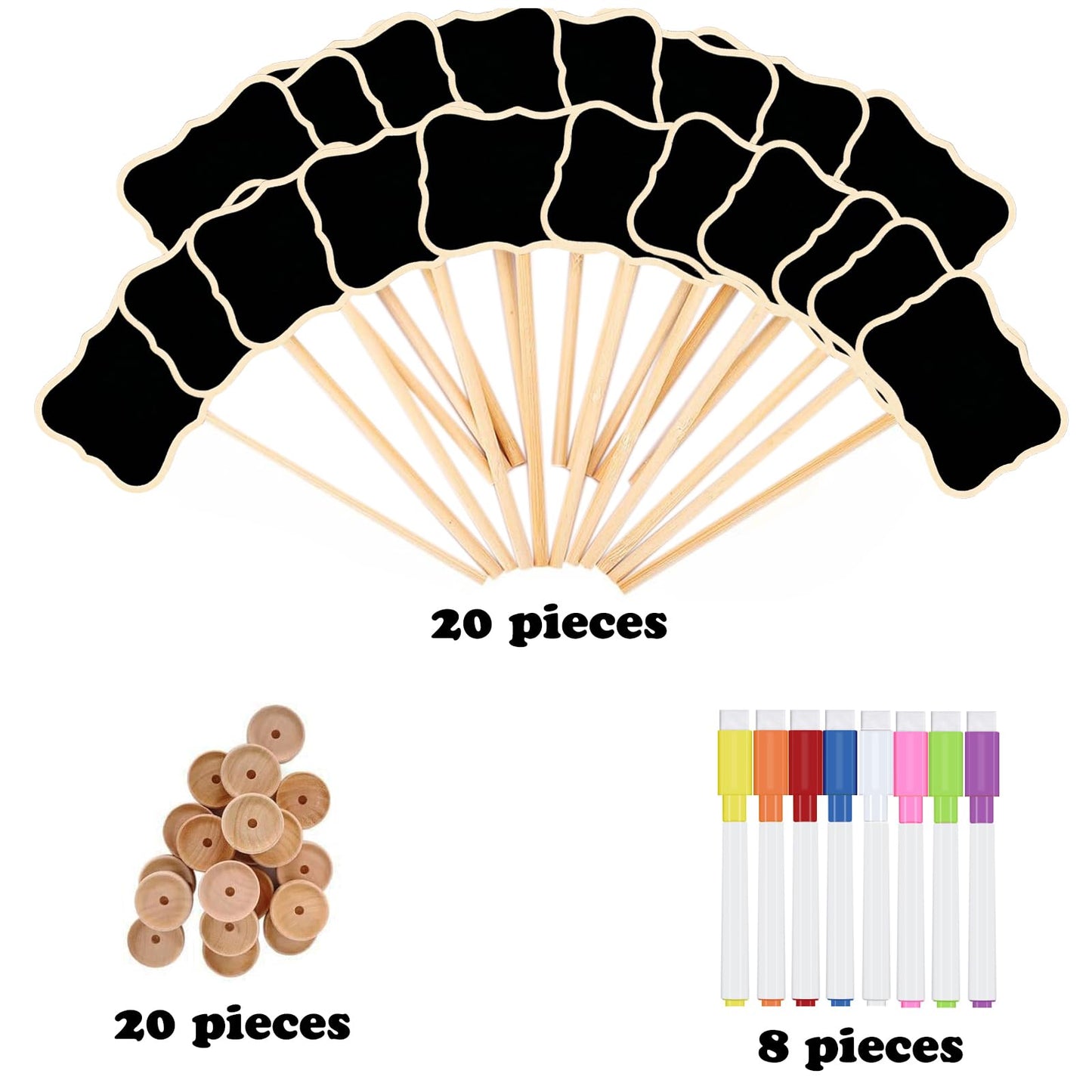 20 Pack Wood Mini Chalkboard Signs, Small Chalkboard Labels with Support Easels, Tabletop Chalk Board Sign for Table Display, Place Cards, Food Labels, Message Board Signs, Weddings Decoration (Wave)
