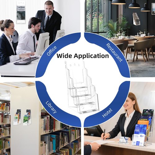 4 Pcs Acrylic Brochure Holder, 4 x9 Inches Flyer Holder, 4 Tier Clear Pamphlet Holder, Magazine Literature Organizer Holder, Brochure Display Stand, for Wall Mount or Desktop Use