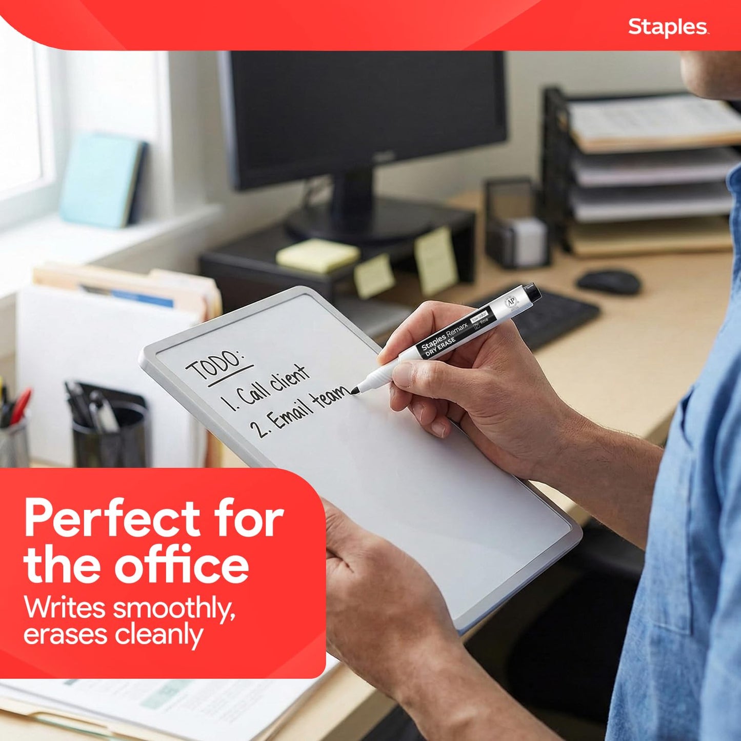 STAPLES Low Odor Dry Erase Markers, Fine Tip, Black, 36 Pack – Remarx Precision Whiteboard Markers for Offices & Classrooms