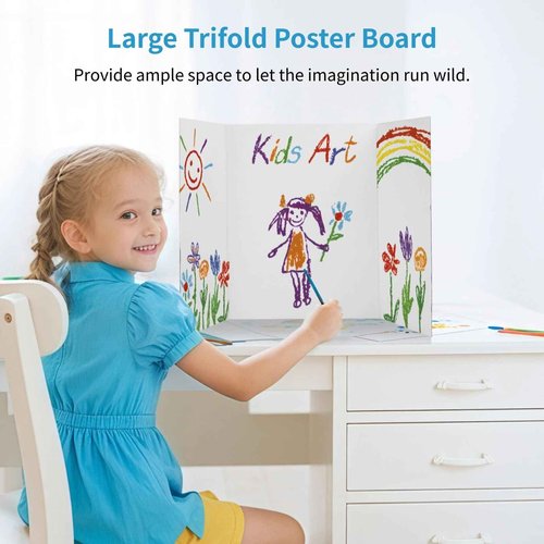 24 Pcs Trifold Poster Boards, 24×16" Tri Fold Display Boards, Thick Presentation Cardboards, White Blank Exhibition Display Paperboards, Corrugated Project Boards for Science Fairs
