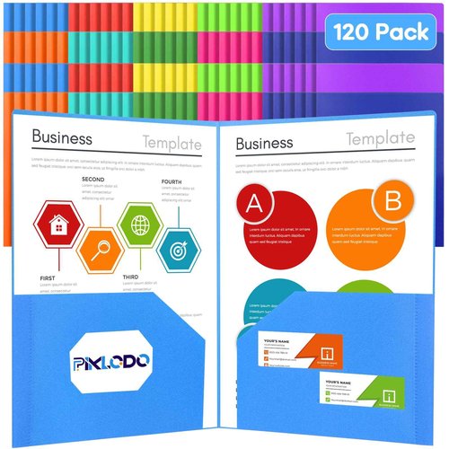 120Packs Plastic Folders with Pockets, Heavy Duty 2 Pocket Folders Card Holder Colorful Plastic Folder Bulk for Classroom High School Business Resume Office Supplies, Letter Size, 10 Assorted Colors