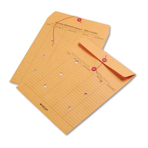 Quality Park Interoffice Envelopes, String and Button, Brown Kraft, 10 x 13, 100 per Case, (63561)