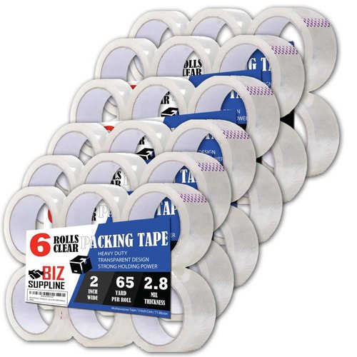 BIZ SUPPLINE (36 Rolls 2" Packing Tape, Designed for Moving, Storage and Packing, Shipping and Mailing, 2-inch Wide X 65 Yards, Clear, Heavy Duty 2.8 MIL BOBP Material