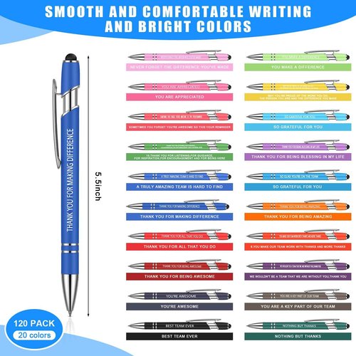 Sherr 120 Pieces Thank You Pens for Touch Screen Thank You Gifts 2 in 1 Pens Ballpoint Pen with Stylus Tip for Events Parties Present Employee Appreciation Office Gifts(Appreciation)