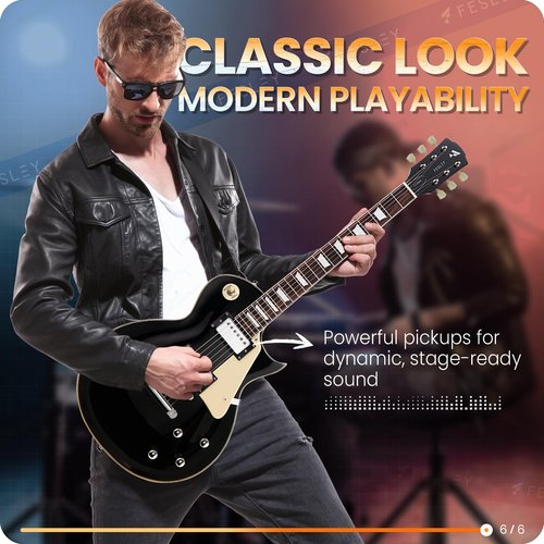 Fesley LP Electric Guitar with Arched Top:39" Solid Body Electric Guitars with Mahogany Body and Rosewood Fretboard,Electric Guitar with Humbucker Pickups, Guitarra Eléctrica with Alice String,Black