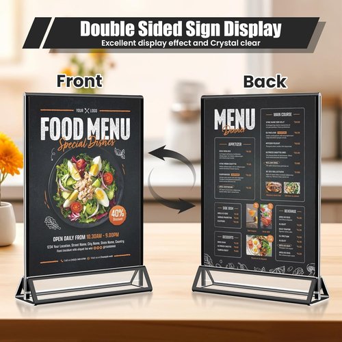 Skiennix 15-Pack Acrylic Sign Holders - 5x7 Vertical Black Frame for Weddings & Events | Clear Table Menu Displays