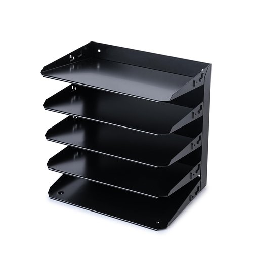 Huron Horizontal 5 Slot Steel Desk Organizer, Black