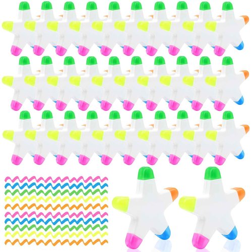 SAYAYA 50 PCS Star Highlighters Bulk 5-in-1 Colorful Watercolor Highlighter Pens Assorted Colors Creative Star Shape Fluorescent Pens for School Office Travel Aesthetic Stationery Supplies