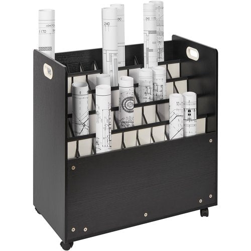 VEVOR Mobile Storage Cart, 50 Slot Wooden Roll File Organizer for Construction Plans, Maps, Posters, Architectural Blueprints - Home, Office, School