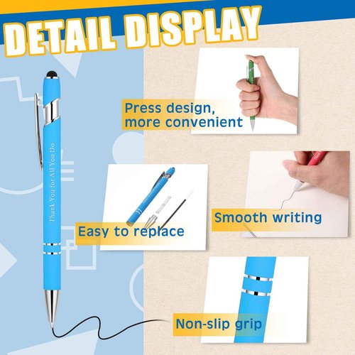 Seajan 120 Pcs Employee Appreciation Gift - 2 in 1 Stylus Ballpoint Pen - Thank You for All You Do - Funny Touch Screen Gift for Men Women Coworker Volunteer Teacher Student
