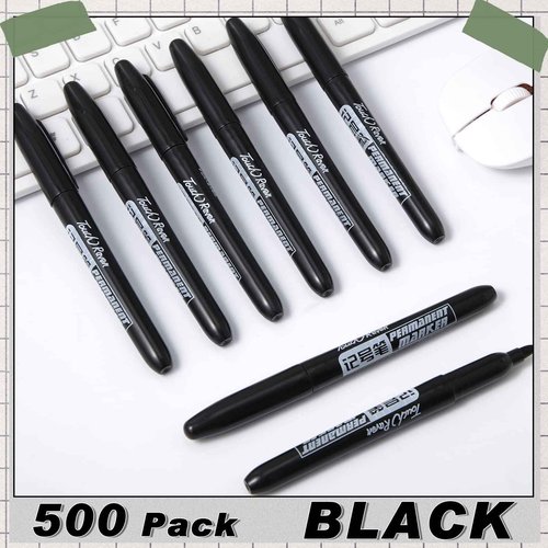 Thenshop 500 Pack Permanent Markers Bulk Black Permanent Marker Set Fine Point Pens Waterproof Work on Wood, Metal, Plastic, Stone, Glass