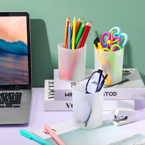 Weekgrat 30 Pack Pen Holder Pen Cups for Desk Organizers and Storage Stationery Plastic Matte Pencil Holder Cups Ins Style Transparent for Office School Home Supplies