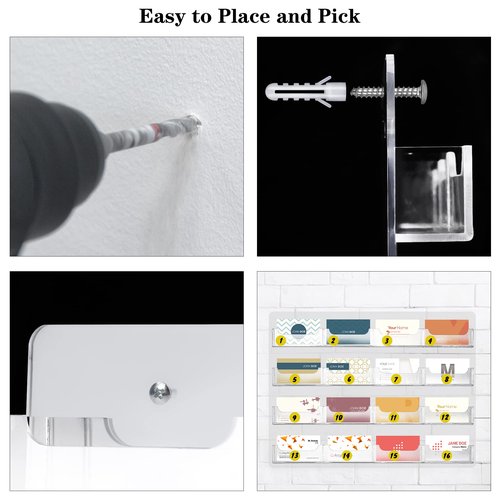 TURSTIN Business Card Holder Wall Mount Clear Sticker Display Marketing Holder Acrylic Business Card Stand Multi Pocket Rack Organizer Space Saver for Home Office (16 Pockets)