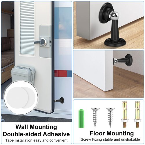 Moxweyeni 24 Pack Magnetic Door Stoppers Magnetic RV Door Stopper Stainless Steel Heavy Duty Stops RV Holder Keep Open for Wall and Floor Mounting No Drilling Stop with Adhesive Tapes(Black)